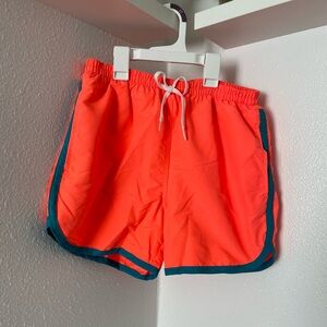 chubbies Neon Coral Shorts with Teal Trim